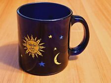 Vintage Libbey Cobalt Blue Glass Celestial Sun Moon & Stars Mug Excellent USA picture
