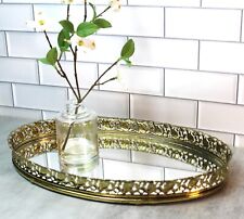 Vintage Vanity Tray Mirror Oval Gold Filigree Ornate Bathroom Dresser picture
