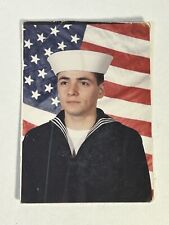 Vintage Photo Portrait Young Man US Navy Military Uniform Flag picture