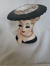 Napco 1962 Head Vase Made In Japan Sticker Black Hat Pearls Repair On Arm picture