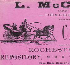 Rochester NY 1800's L McCord Carriages 576 Lake Ave horse Advertising Trade Card picture