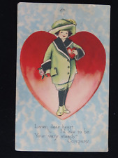 1924 Antique Postcard Valentines Day Girl With Big Green Hat C1852 picture