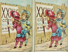 McLaughlin's Coffee 1880s Chicago Trade Card Young Girls Umbrella Fence Lot of 2 picture