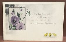 handcolored POSTCARD ~ EASTER CHICKS ~ Pansy ~ 1914 ~ picture