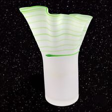 Swung Art Glass Vase Clear Frosted With Green Swirls Ruffled Vase Glass Decor picture