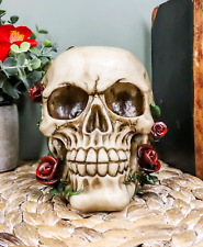 Ebros Gift Day of The Dead Red Rose Vine Skull Figurine DOD Floral Sugar Skull L picture