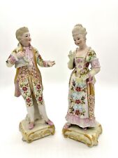 Antique Bisque porcelain pair European Couple figurines Gold Ornate 13” Large picture