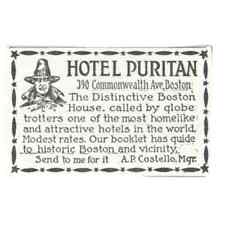 Hotel Puritan A.P. Costello Boston c1918 Original Advertisement AE5-SV6 picture