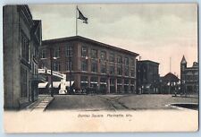 Marinette Wisconsin WI Postcard Dunlap Square Buildings Railroad 1907 Vintage picture