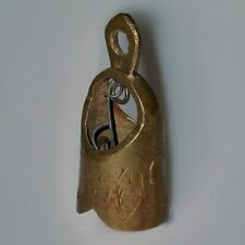 Vtg TINY SOLID BRASS HAND BELL Hand Etched 2