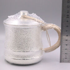 Vintage Fine 999 Pure Silver Mug with Lid Handmade Big Mug Tea Cup Sets 3.5inchH picture