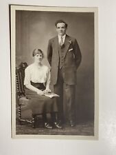 Vintage 1910 Young Couple Wife Sitting Husband By Her Side RPPC Postcard  picture