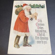 1900's Skinny Santa Postcard With Christmas Wishes kind true Antique embossed  picture