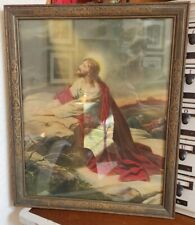 Antique Vintage Carved Wood Gold Frame With Jesus Print Religious Art 21.75x18 picture