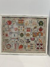 Vintage 17x20” Framed Cross Stitch Alphabet Sampler Farmhouse Decor picture