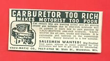 1951 CARBURETOR, Vacu-Matic Co., Wauwatosa, Wisconsin Vintage Print Ad SV2. picture