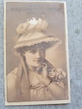 Norwegian Plow Company Dubuque Iowa Trade Card Girl In Fancy Hat picture