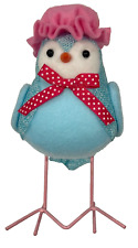 Fabric Felt Blue Bird Pink Hat & Bow w/Metal Legs Table Top Spring/Summer Decor picture