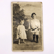 RPPC Little Girl Boy Children Holding Hands Vintage Real Photo Postcard AS IS picture