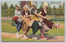 Postcard Tulip Festival Holland, Michigan Pretty Girls Dancing, Vintage picture