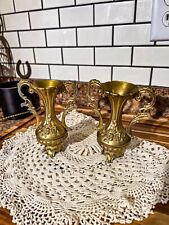 Pair Of Vintage Florentine Mini Brass Vase Set Victorian Decor Made In Italy picture