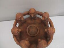Vintage Large Pottery Candle Holder- Circle of Friends 7 Aztec/Mayan Dancers picture