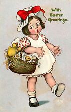 With Easter Greetings Little Girl & Basket of Chicks Tuck Vintage Postcard UDB picture