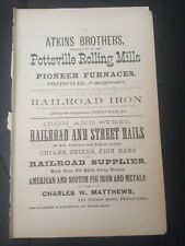 1876 ORIGINAL print ad ATKINS BROTHERS POTTSVILLE ROLLING MILLS railroad iron PA picture