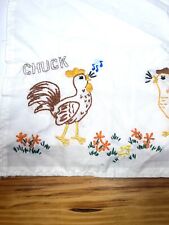 Vintage Small Hand Sewn Embroidery Table Runner- 1940s Farm House Chickens picture