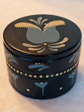 Vintage Hand Painted Wood Trinket Box With Lid Blue and Creamy Yellow 2