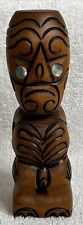 Vintage Hand Carved Maori Tekoteko Wood Totem Paua Shell New Zealand Warrior picture