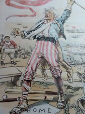 Vintage POLITICAL BASEBALL CARTOON*fr late 1800s PUCK MAGAZINE*Uncle Sam*SPORTS* picture