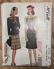 McCall 5755 Size 16 Bust 34 Misses Two-Piece Suit Dress Outfits Uncut 1944 picture