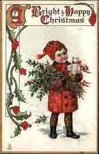 Tuck Christmas Children Little Boy in Red with Gifts c1910 Vintage Postcard picture