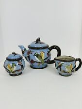 Vintage Sky Blue Cockatiel Tea Pot Creamer & Sugar For Decoration Only picture