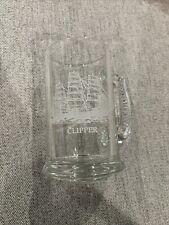 Vintage Etched Clear Glass Ship Nautical Beer Tankard Mug Clipper Schooner picture