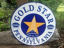 OLD VINTAGE GOLD STAR OIL CO. GASOLINE PORCELAIN GAS STATION METAL PUMP SIGN 12