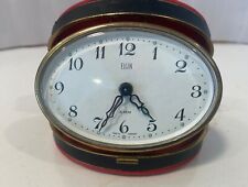 Vintage ELGIN Women's Travel Alarm Clock Rare Red Leather Case Germany picture