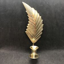 Vintage Feather Leaf Solid Brass Wall Sconce Candle Stick Holder Pattern 9.5” T picture