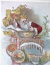 C.1906 Santa Feast Applied Mica Scenic View Christmas Postcard 339 picture
