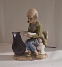 VINTAGE Rare PORCELAIN MAN SITTING ON TOILET READING PAPER FIGURINE PIPE HOLDER picture
