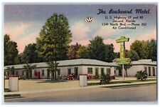 1953 The Boulevard Motel & Restaurant Cottage Signage Deland Florida FL Postcard picture