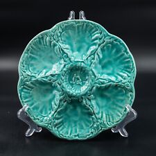 Antique Majolica Oyster Plate GIEN Vintage Mint Green Turquoise imperfections picture