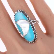sz7.5 Vintage Nelson Lee Zuni sterling turquoise and shell ring picture