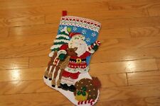 Vtg. Christmas Bucilla Sequin Nordic Santa & Deer Felt Stocking Completed NEW picture