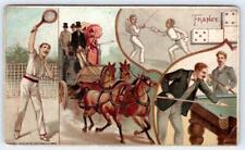 1893 FRANCE ARBUCKLES TRADE CARD SPORTS & PASTIMES OF NATIONS SERIES picture