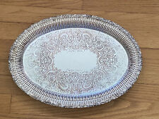 Antique Barker Ellis Ornate Silver Plate Oval Pierced Edge Serving Tray 16” picture