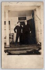 RPPC Two Dapper Young Men Pose For Photo On Porch Postcard M28 picture