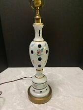 Antique Bohemia LAMP Cased Glass Cut to Green Enamel Flowers & Gold Trim 27