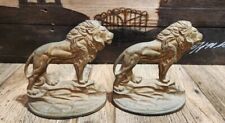 Antique 1926 Gift House Inc Nyc Brass lion  Book Ends Collectible  picture
